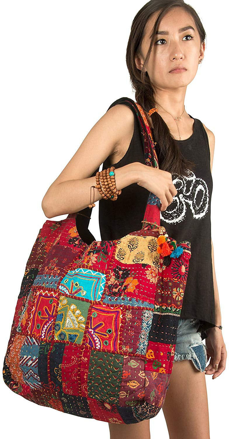 Thumbnail: Large Weekender Tote Shoulder Bag Female Boho Hippie Casual Beach Tribe Azure