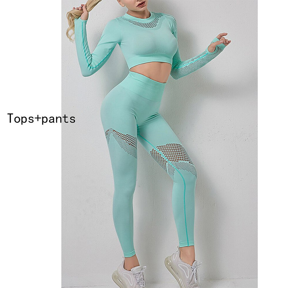 Thumbnail: Yoga Sets Women Gym Clothes Seamless Long Sleeve Crop Tops Mesh Sports Leggings