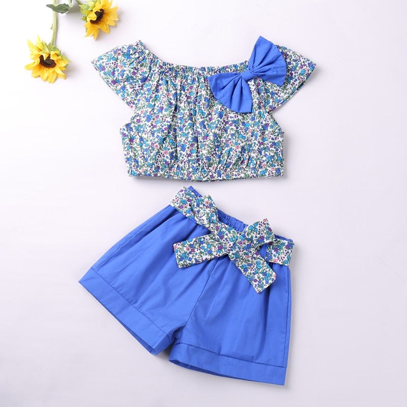 Thumbnail: Humor Bear Girls Clothing Suits Summer Children Clothing Flying Sleeve Top + Br