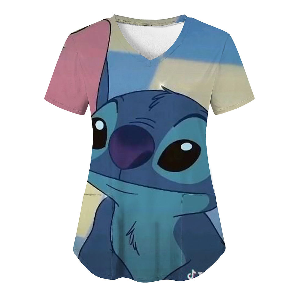 Thumbnail: Nurse Uniform Tops V Neck T Shirt Disney Stitch Hospital Woman Clothes Pocket T