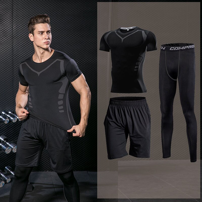 Thumbnail: Men's Tight Sports Suit Gym Fitness Compression Tracksuit Running Sport Set Jog