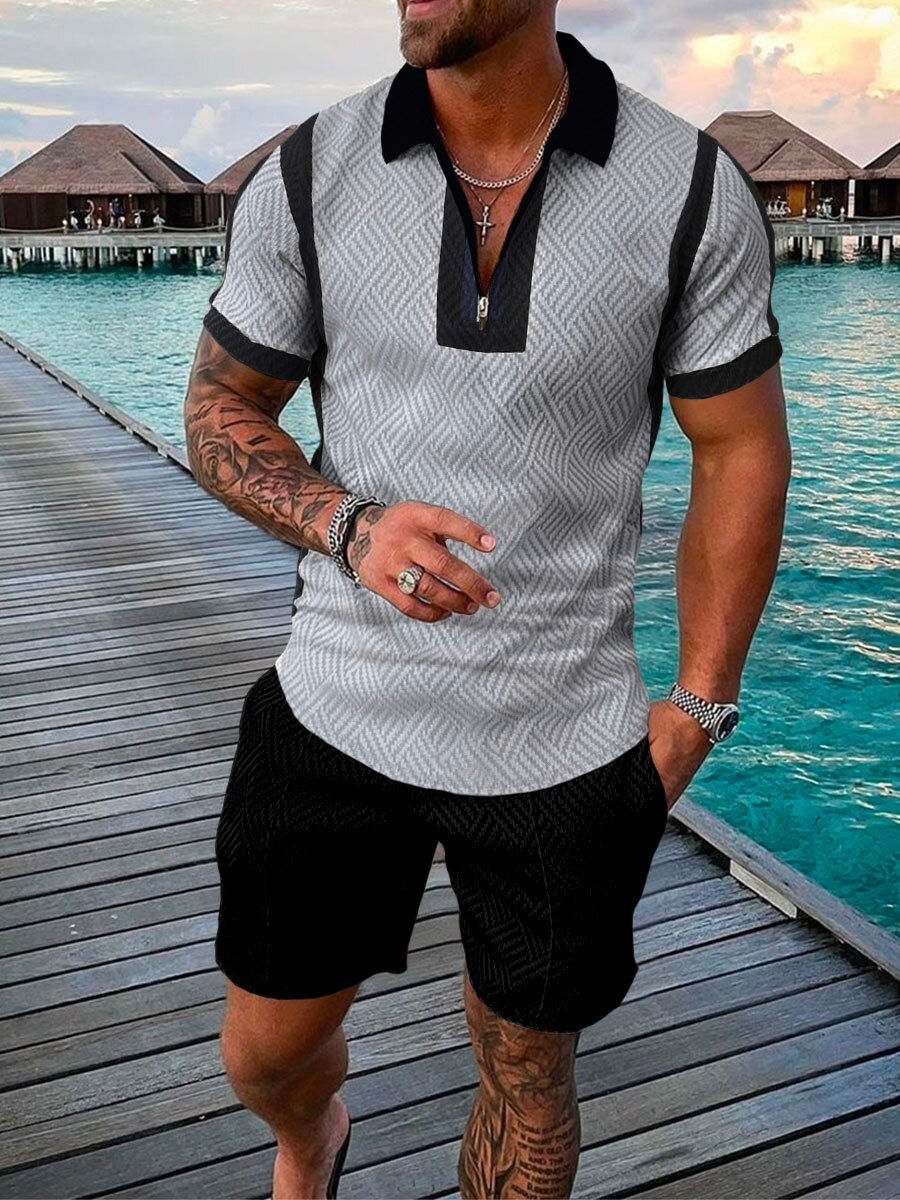 Thumbnail: Summer Suits for Men Sets Causal Short Sleeve Polo Shirts Beach Shorts Sportswe
