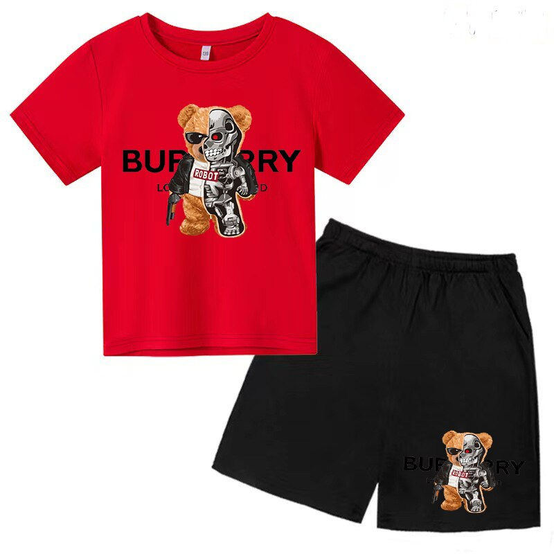 Thumbnail: Children's Summer T-shirt Set Robot Bear Print Girl Baby Boy Clothes Pants Spor