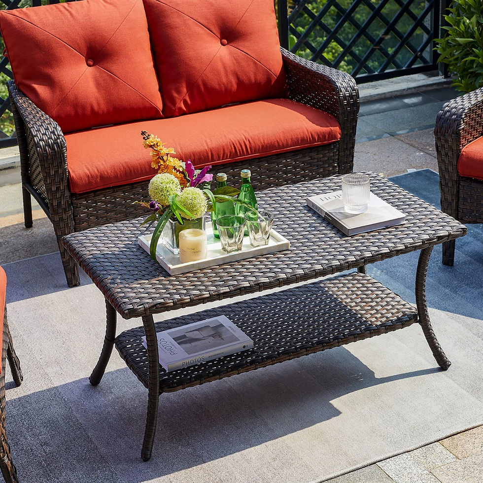Миниатюра: HUMMUH Outdoor Wicker Rectangular Coffee Table with 2-Tier Storage Shelf and Wi