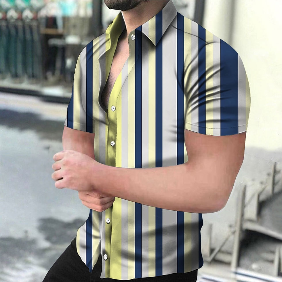 Thumbnail: Men's Shirts Holiday Hawaiian Beach Shirts Striped Print Tops Business Casual C