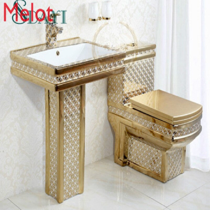 Thumbnail: ceramic gold plated toilet bathroom color toilet set golden toilet bowl