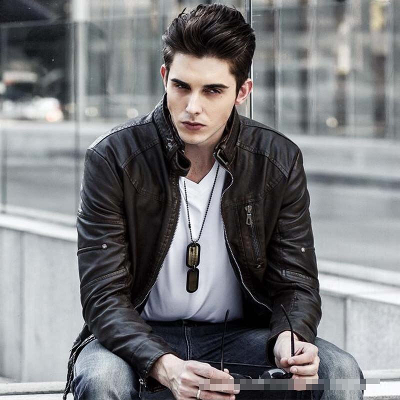الصورة المصغرة: Men Jacket PU Leather Casual Autumn Winter Soft Short Fleece Jacket