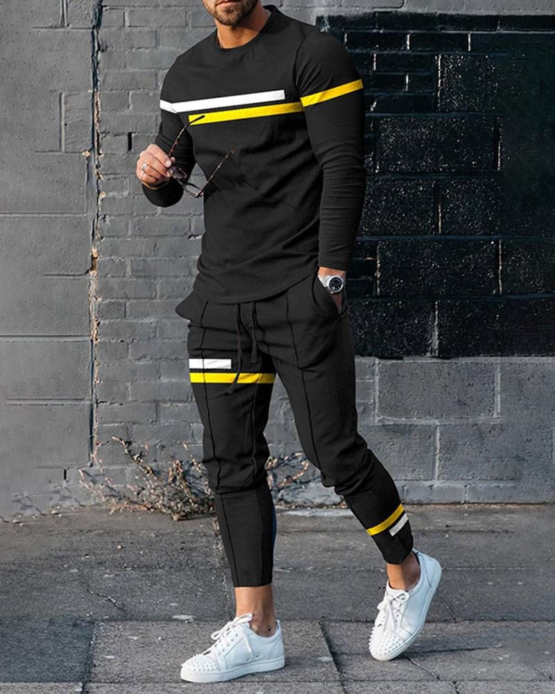 Thumbnail: Men 2 Piece Set Long Sleeve T-Shirt Outfit Print Tracksuits 2022 Casual Sportsw