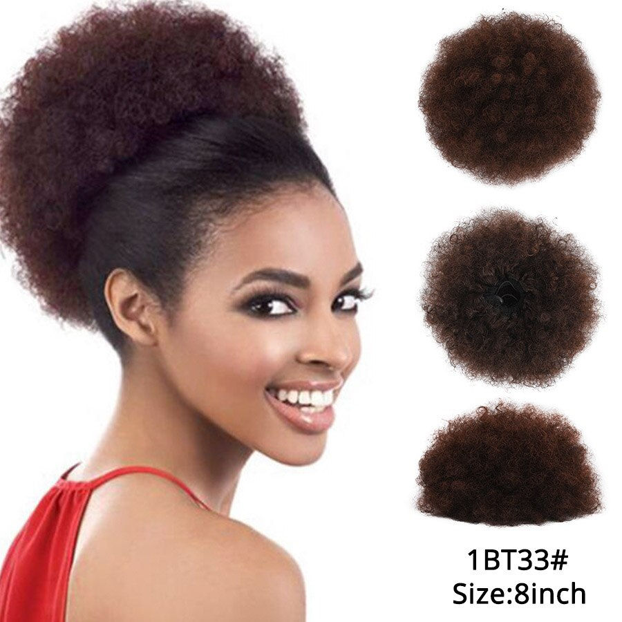 Thumbnail: Leeons Cheap Afro Bun Chignon Hairpiece For Black Women Afro Puff Soft Fried He