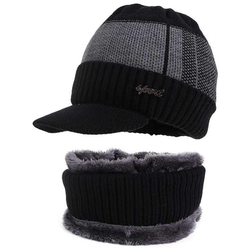 Thumbnail: Winter Hats For Men Skullies Beanie Hat Winter Cap Men Women Wool Scarf Caps Se