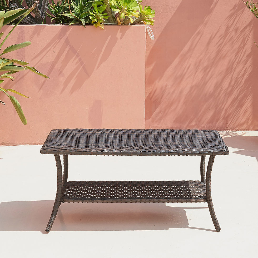 Миниатюра: HUMMUH Outdoor Wicker Rectangular Coffee Table with 2-Tier Storage Shelf and Wi