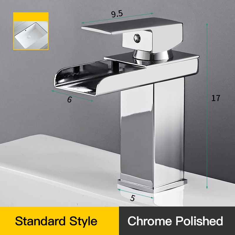 Thumbnail: LED Basin Faucet Luminous Waterfall Temperature Colors Change  Brass  Bathroom 