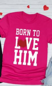 Thumbnail: BORN TO LOVE HER HIM Heart Print LoversT Shirt Couple Short Sleeve O Neck Loose