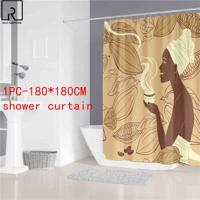Thumbnail: African American Woman Shower Curtain 3D Polyester Bathing Screen Non-slip Bath