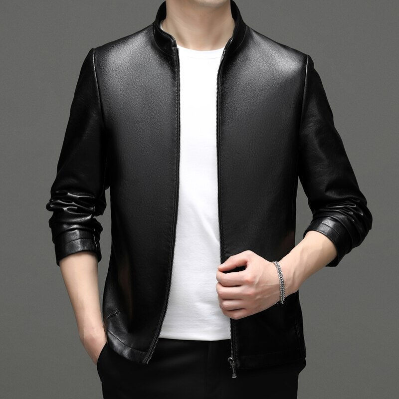 Miniature : New Wintersweet Men's Baseball Collar Leather Coat Spring and Autumn High-End M