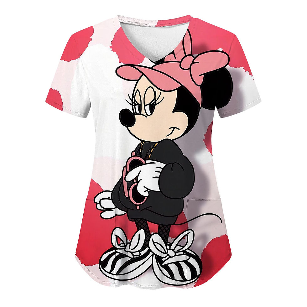 الصورة المصغرة: T Shirt V Neck T-shirts Disney T-shirt Nurse Uniform Top Women 2023 Minnie Mous