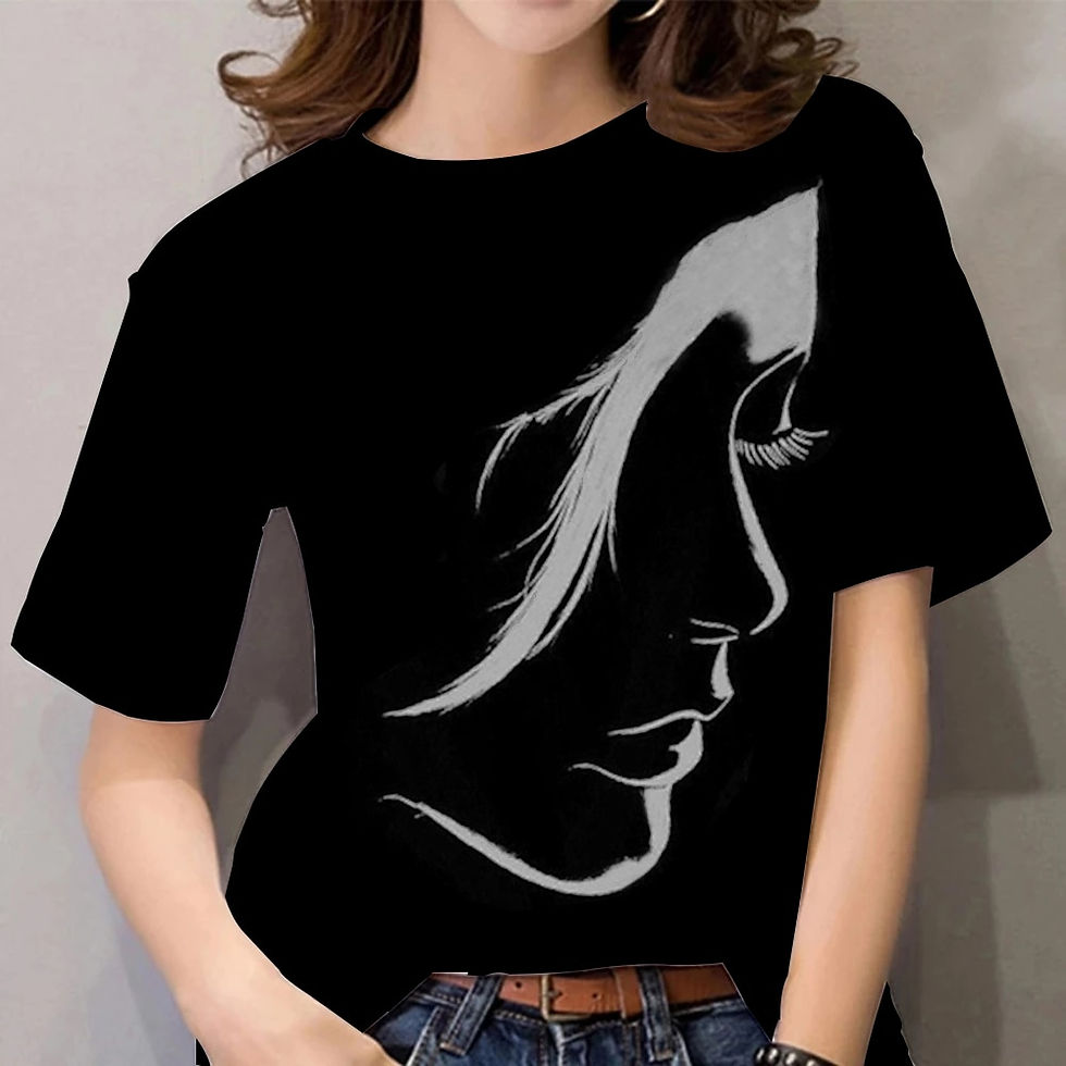 الصورة المصغرة: Women's Fashion New Retro Face Print Theme Short Sleeve T Shirt O-Neck Basic Sh