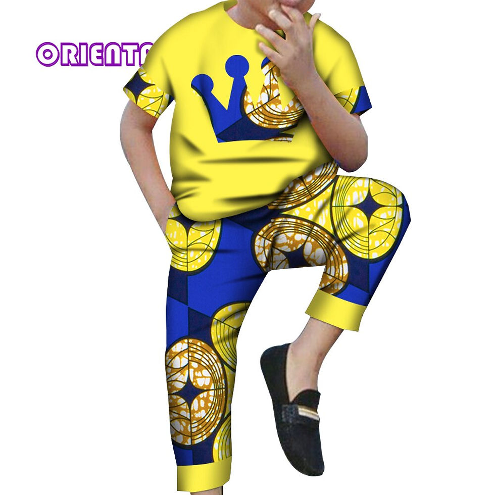 Thumbnail: Kids Boys African Clothes African Wax Print Cotton Dashiki Shirt and Pants Afri