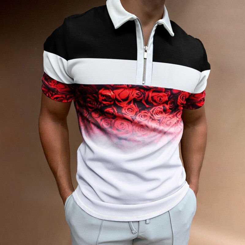 Thumbnail: High Quality Summer Men Polo Shirts Grid Stripe Print pattern Casual Short Slee
