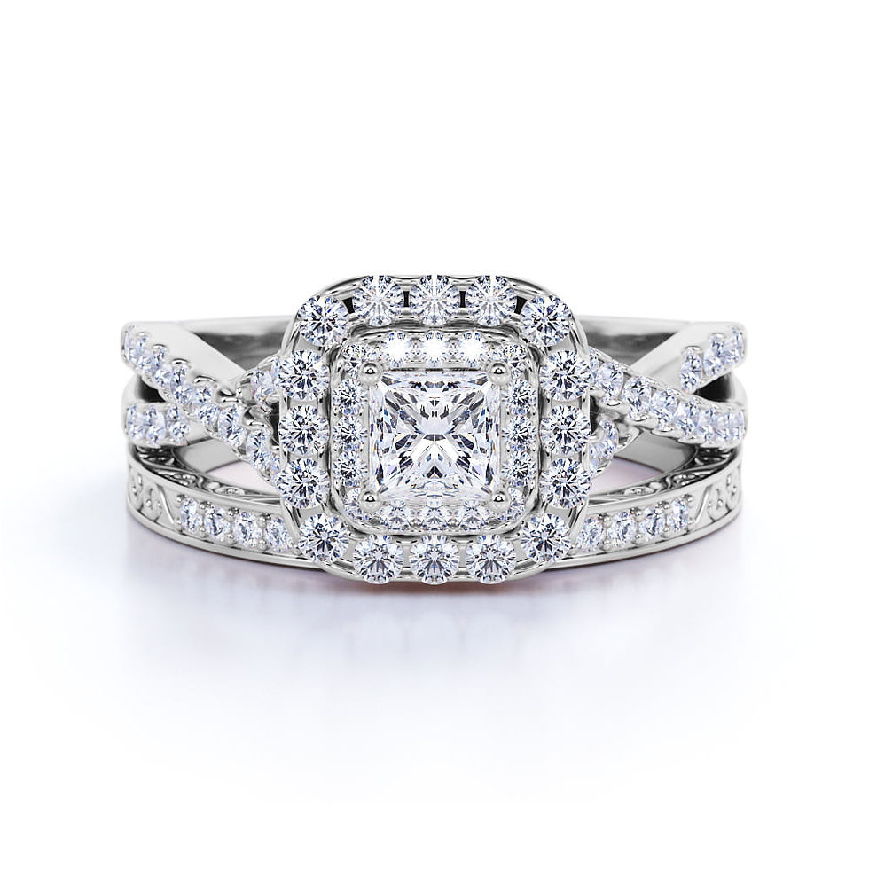 Thumbnail: 1.25 ct - Square Moissanite - Double Halo - Twisted Band - Vintage Inspired - P
