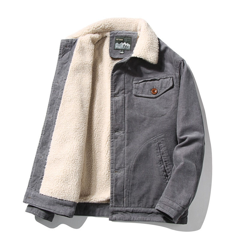 थंबनेल: Men's Jacket Men Warm Corduroy Jackets  Fur Collar Winter Outwear