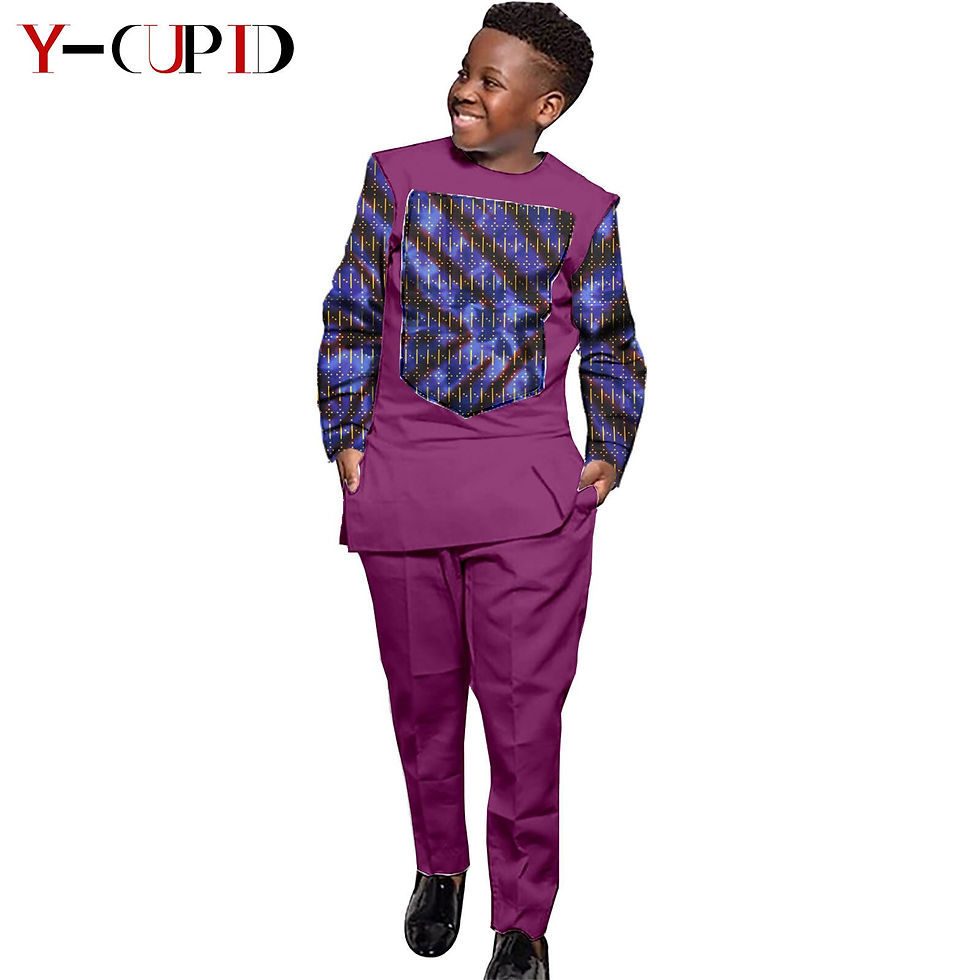 Thumbnail: African Clothes for Kids Boys Outfits Bazin Riche Children Print Patchwork Long