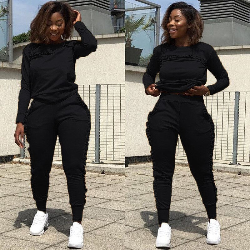 Thumbnail: New Outdoor Sport Sets Women Gym Suits Running Suit Two Piece Solid Long-Sleeve
