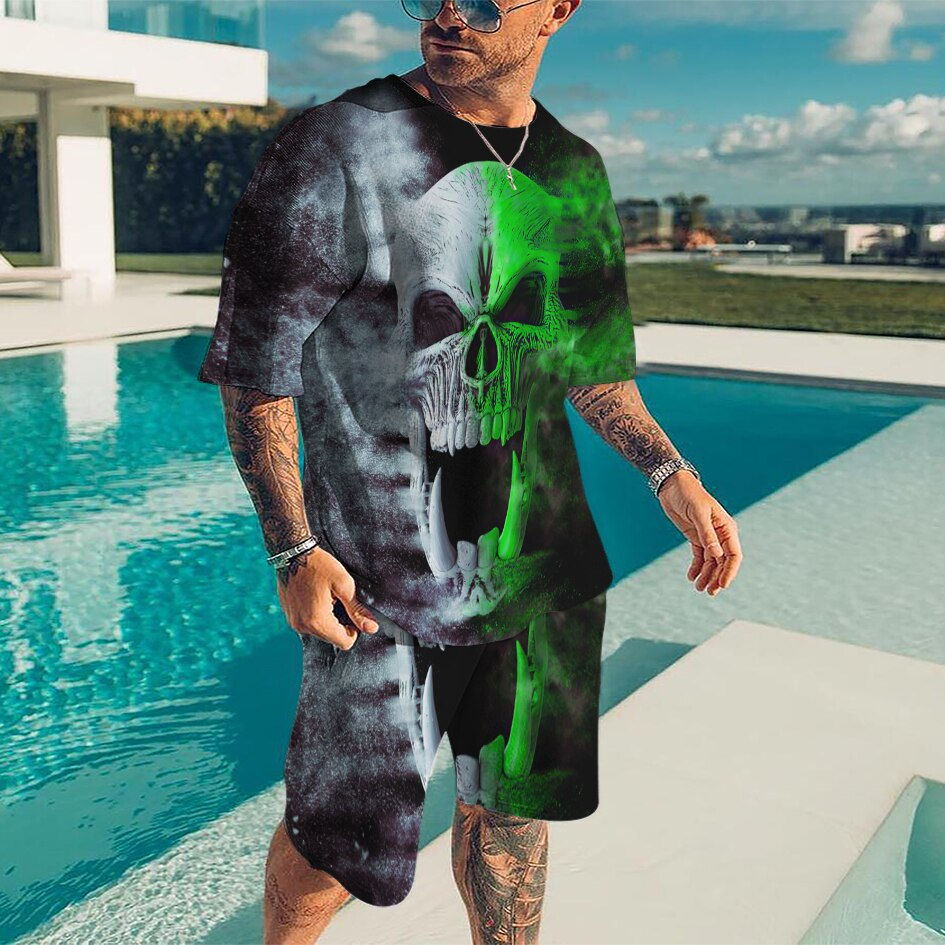 Thumbnail: New Fashion In Summer, Scary Skull 3D Printing, Oversized T-shirt/Shorts/Two-Pi