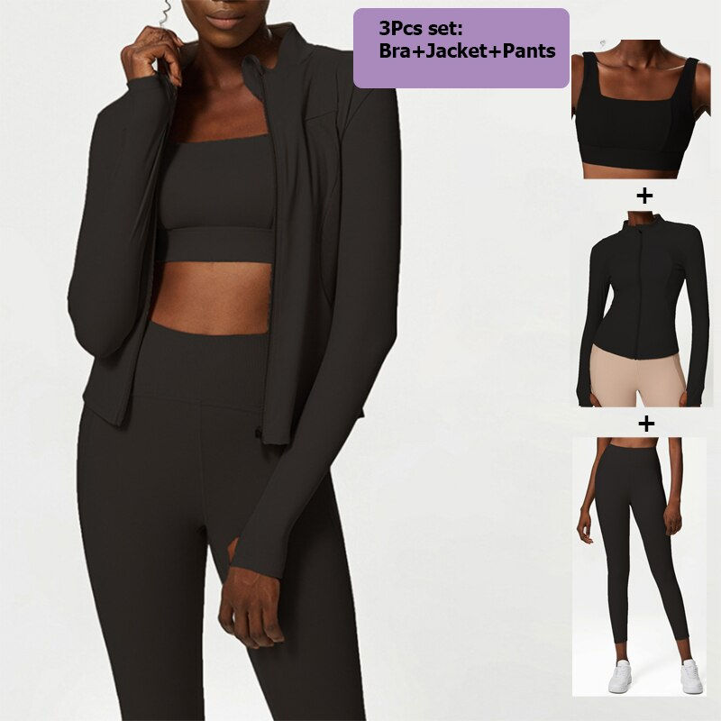 Thumbnail: 2/3 Pieces Fitness Yoga Set Women Solid Color Stretch Athletic Suit Sexy Bra Zi