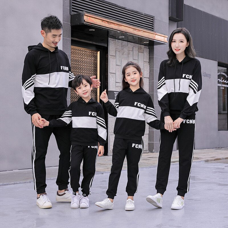 Thumbnail: Family Matching Outfits Mum Daughter Dad Son Hooded Sweatshirt and Pants Family