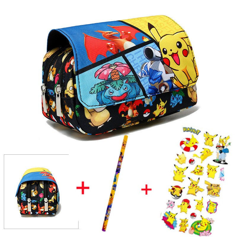 Thumbnail: Pokemon Pikachu Pencill Case Set School Cartoon Black Pen Bag School Supplies S