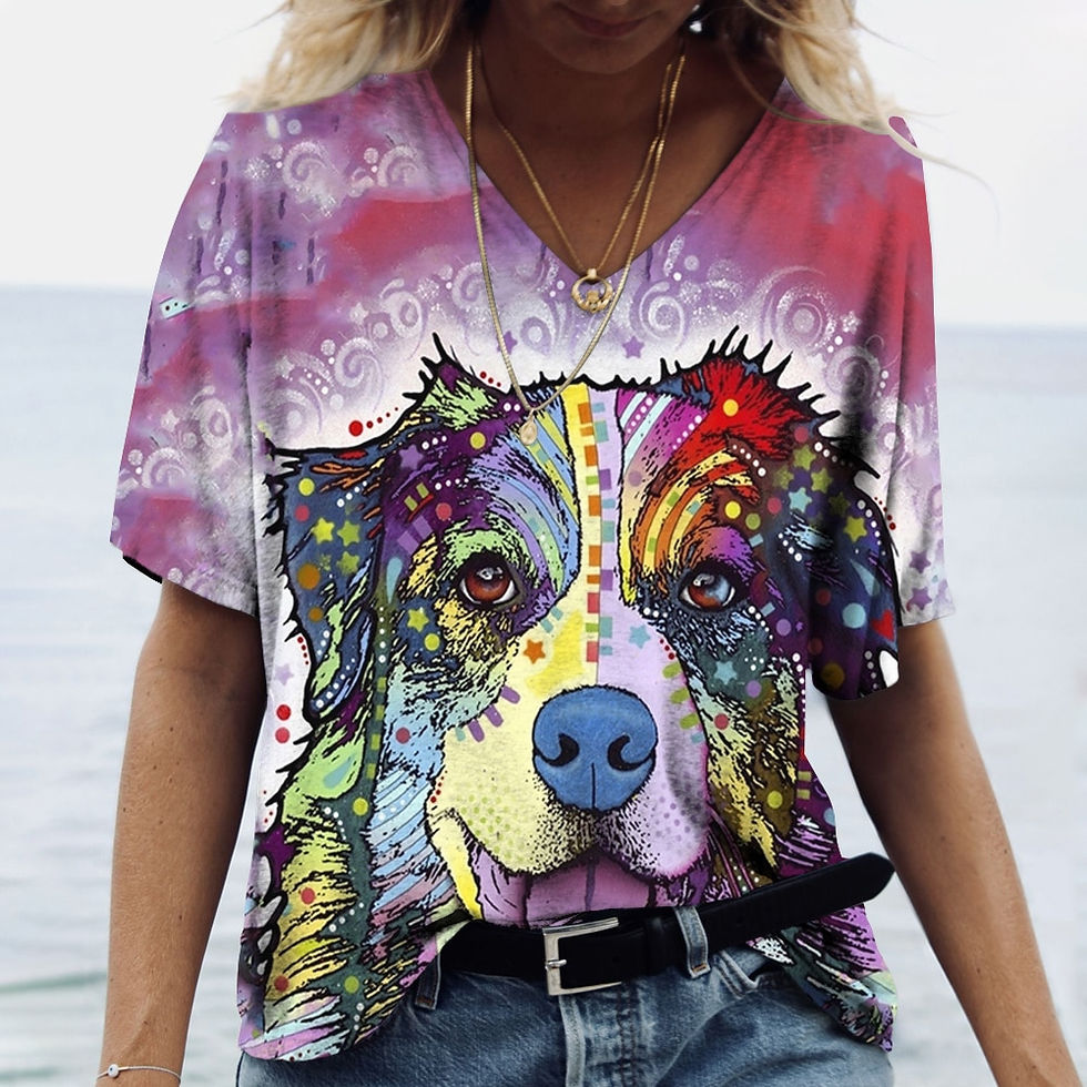 Thumbnail: Fashion Women's T Shirts 3d Abstract Graphics Dog Print T Shirt Funny Clothes V