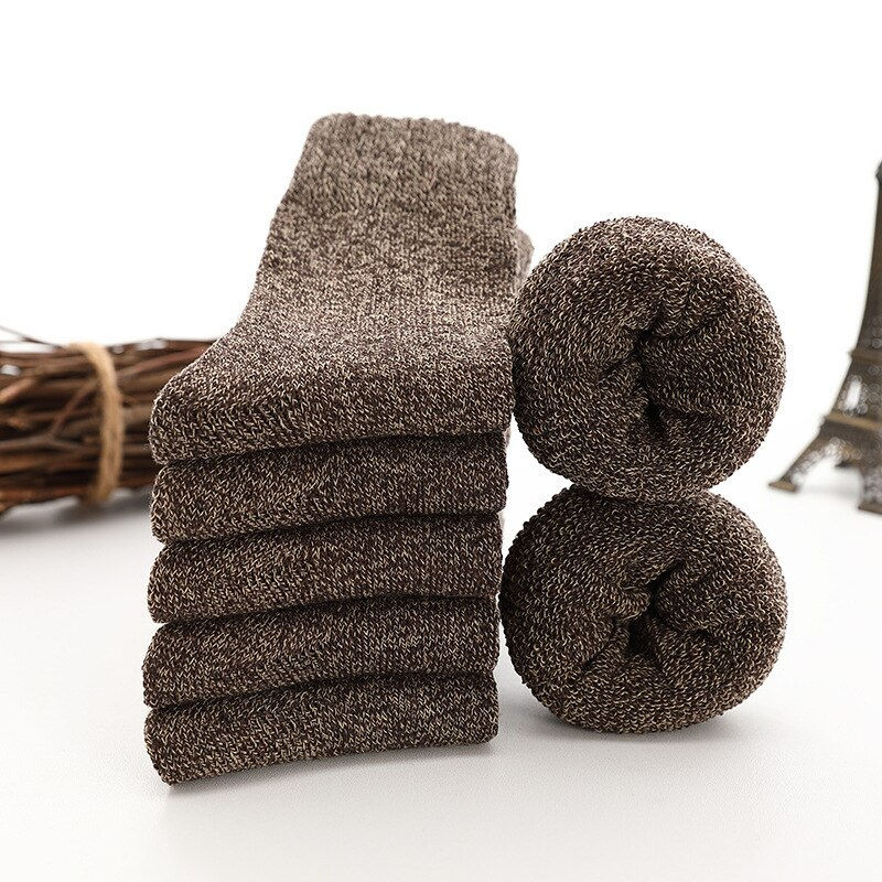 Thumbnail: 5 Pairs Winter Men Thick Warm Wool Socks Plaid Harajuku Retro Large Size Snow L