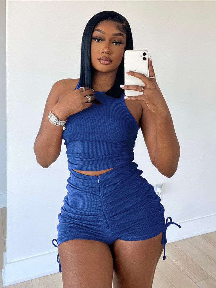 Thumbnail: hirigin Sport Summer Clothes for Women 2 Piece Sets Drawstring Zipper Rib Short