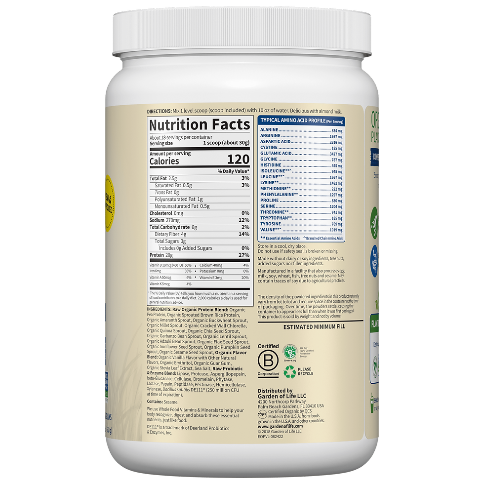 الصورة المصغرة: Garden of Life Organic Protein Powder, Vanilla, 20g, 18oz