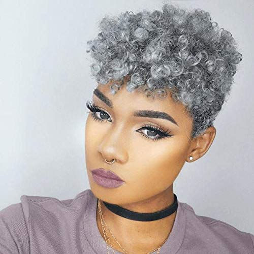 Thumbnail: BeiSDWig Synthetic Afro Kinky Curly Wigs for Black Women Black and Gray 2 Tones