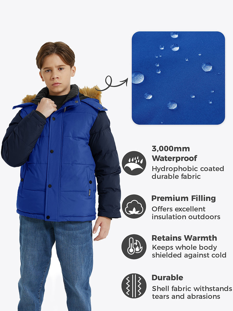 Thumbnail: Wantdo Boy's Puffer Jacket Thicken Winter Coat Hooded Jackets Blue Size 8