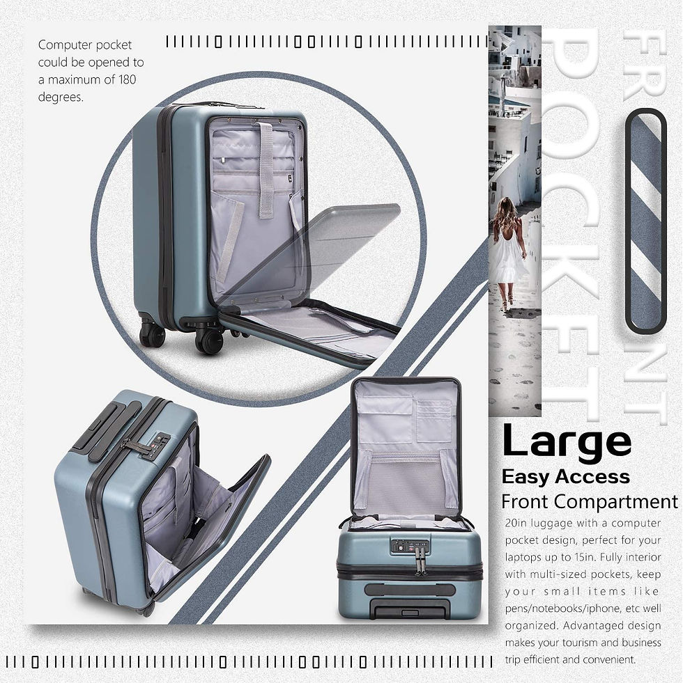 Miniatura: COOLIFE Luggage Suitcase Piece Set Carry On ABS+PC Spinner Trolley with pocket 