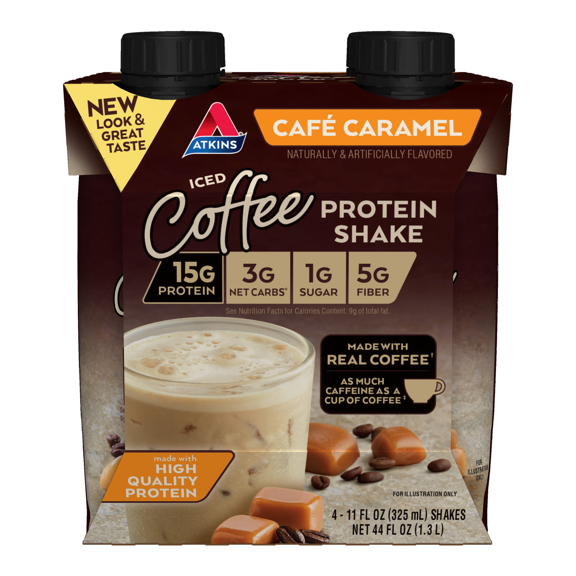 Atkins Gluten Free Protein-Rich Shake, Cafe Caramel, Keto Friendly, 4 Count (Re