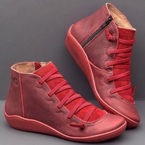 الصورة المصغرة: New Fashion Women's Medieval Vintage Leather Boots Braided Strap Flat Heel All 