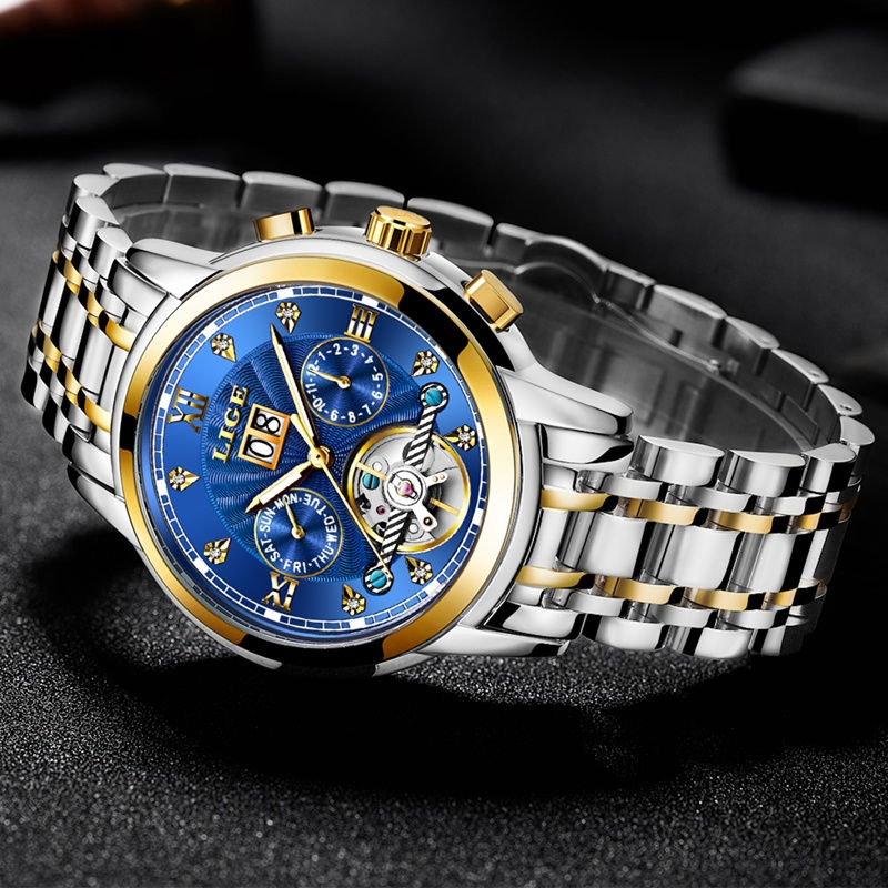 Thumbnail: LIGE Genuine Watch Men Automatic Mechanical Tourbillon Watch Luxury Fashion Sta