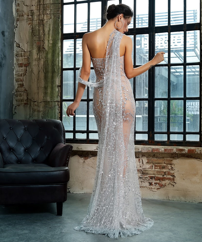 الصورة المصغرة: Silver Sequin See Through Gown