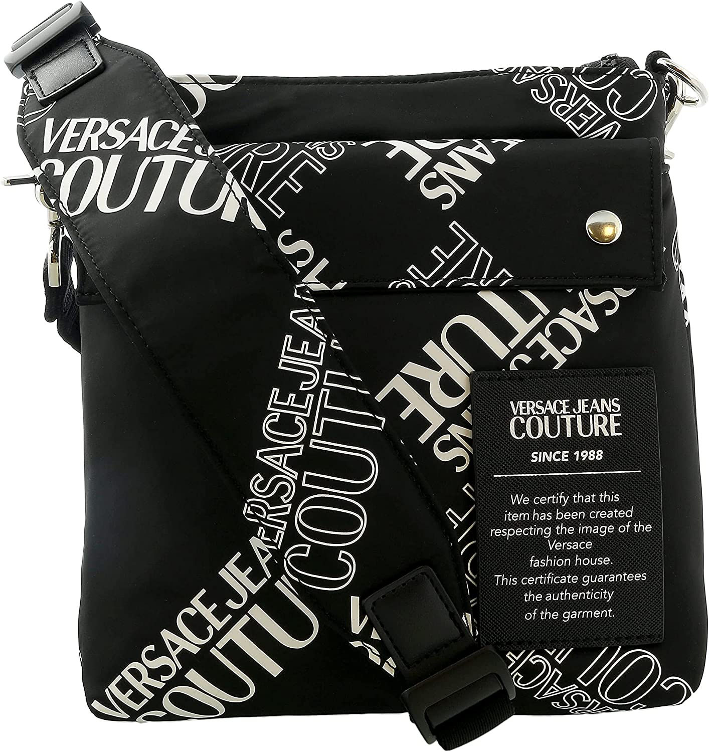 Versace Jeans Couture Black White Leather Signature Logo Crossbody Bag for mens