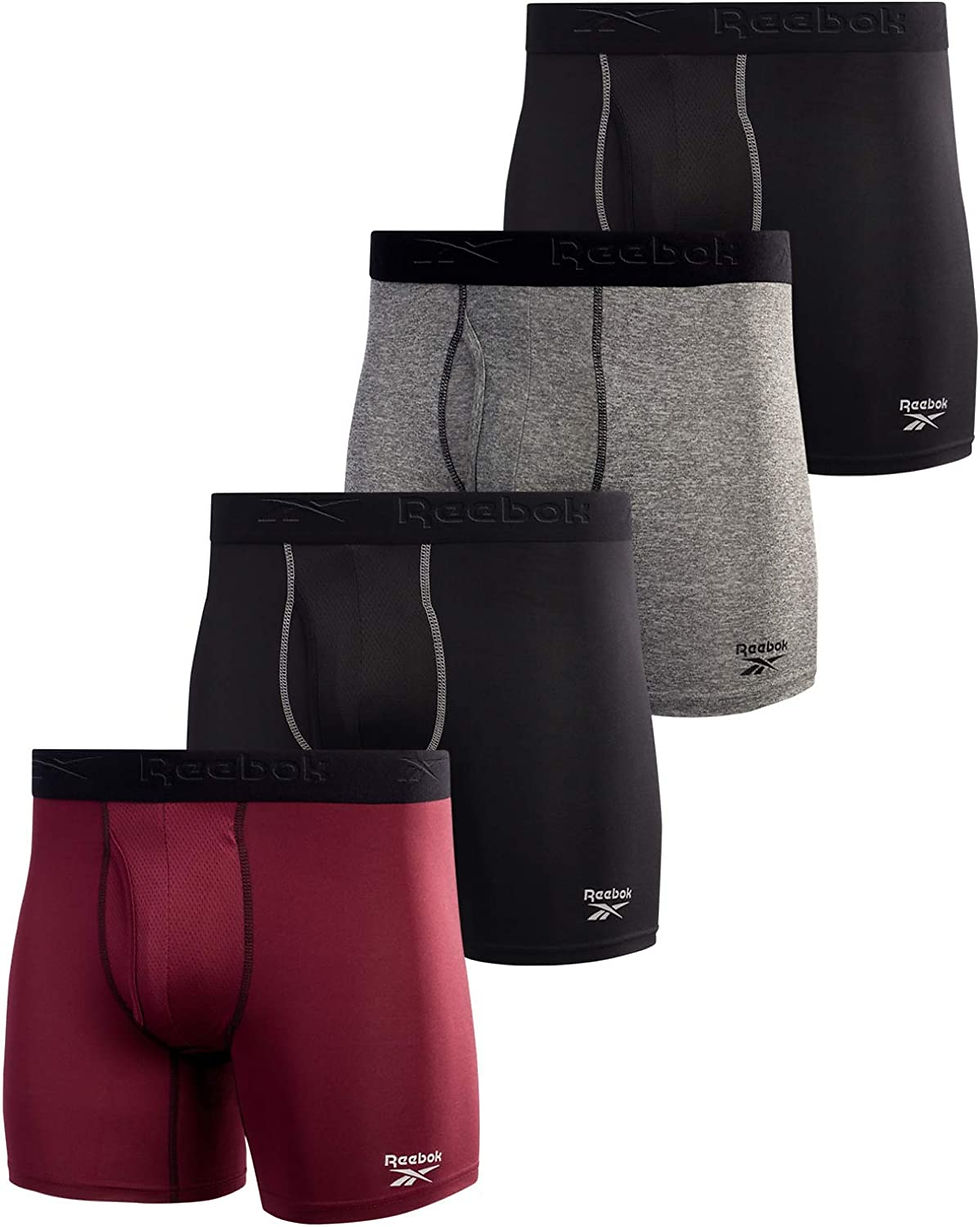 Thumbnail: Reebok Men's Underwear - Performance Boxer Briefs with Fly Pouch (4 Pack)