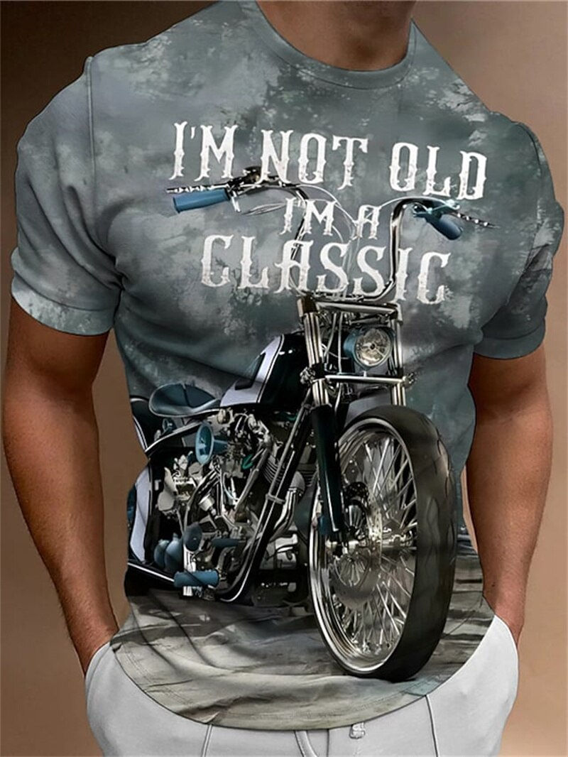 Thumbnail: Motorcycle T-shirt Men 3D Car Print Short Sleeve Vintage Tops Street Ride Biker
