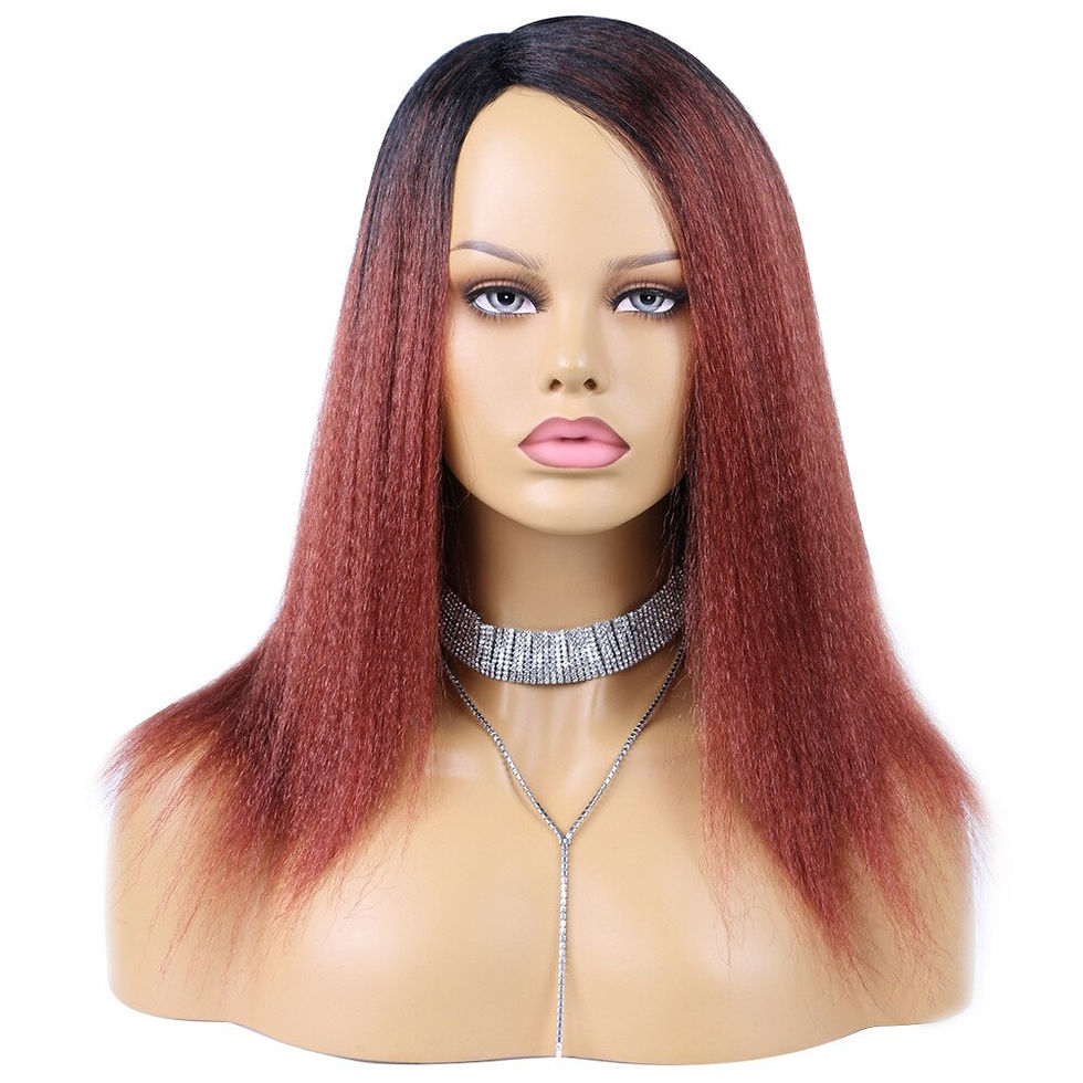 Miniature : Kinky Curly Afro Hair Wigs Yaki Straight Wigs Ombre Synthetic Wig For Women Med