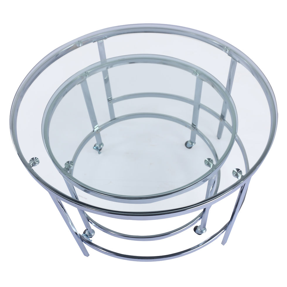 Miniaturbild: JAKOOLA Glass Nesting Coffee Table Set of 2, Round Tea Table with Metal Frame