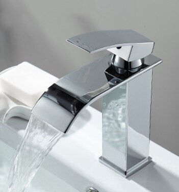 Thumbnail: LED Basin Faucet Luminous Waterfall Temperature Colors Change  Brass  Bathroom 