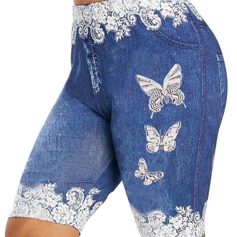 Thumbnail: Printed False Denim Yoga Pant 3\4 Women Jeans Leggings High Waist Breeches Capr