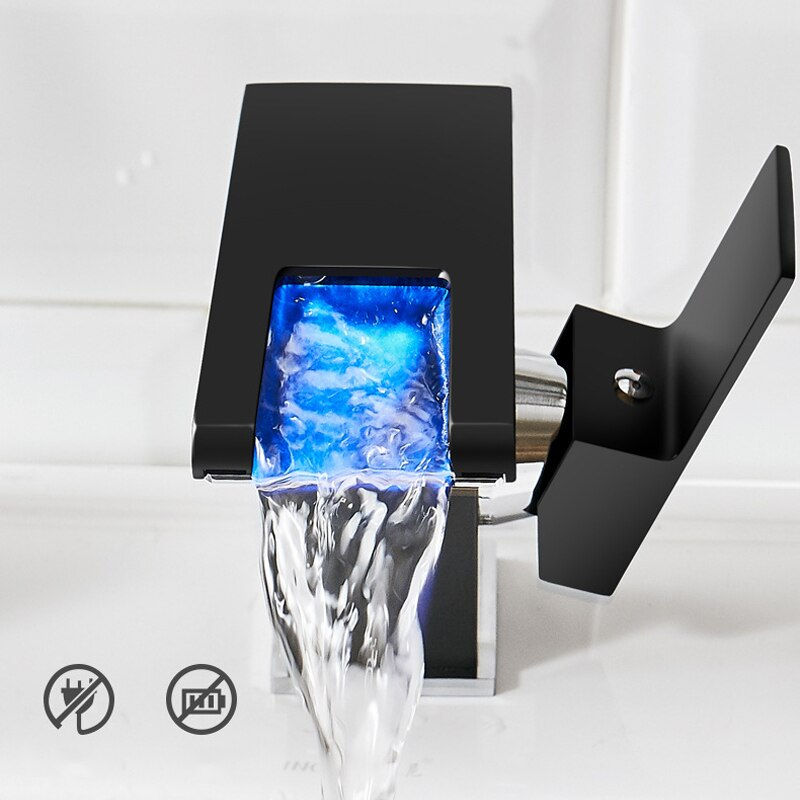 Thumbnail: LED Basin Faucet Brass Waterfall Faucet Temperature Colors Change Bathroom Cold